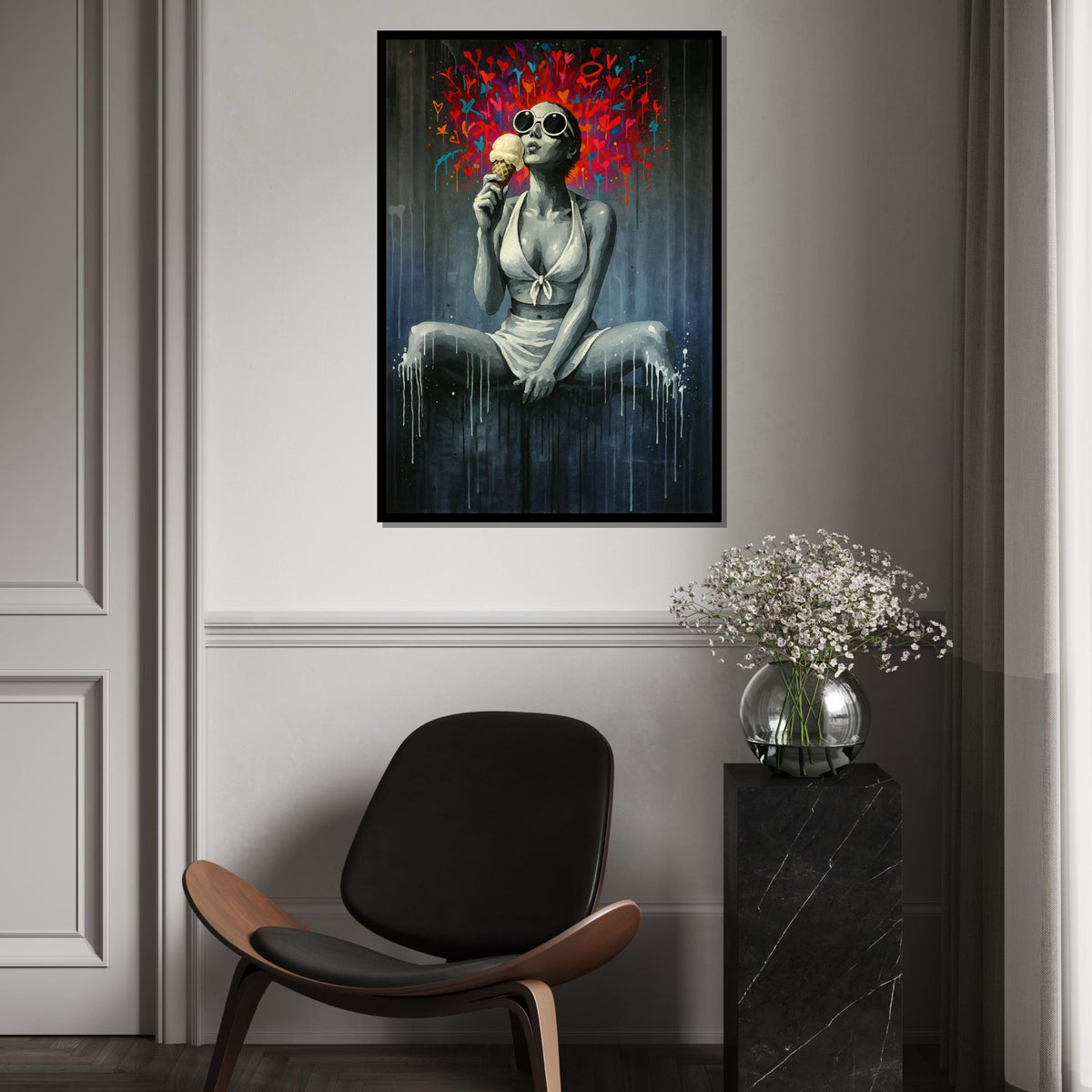 Retro Ice Cream Girl, Pop Art Canvas, Modern Wall Art, Graffiti Style Decor, Wall Art Canvas Design, Ready To Hang Decoration