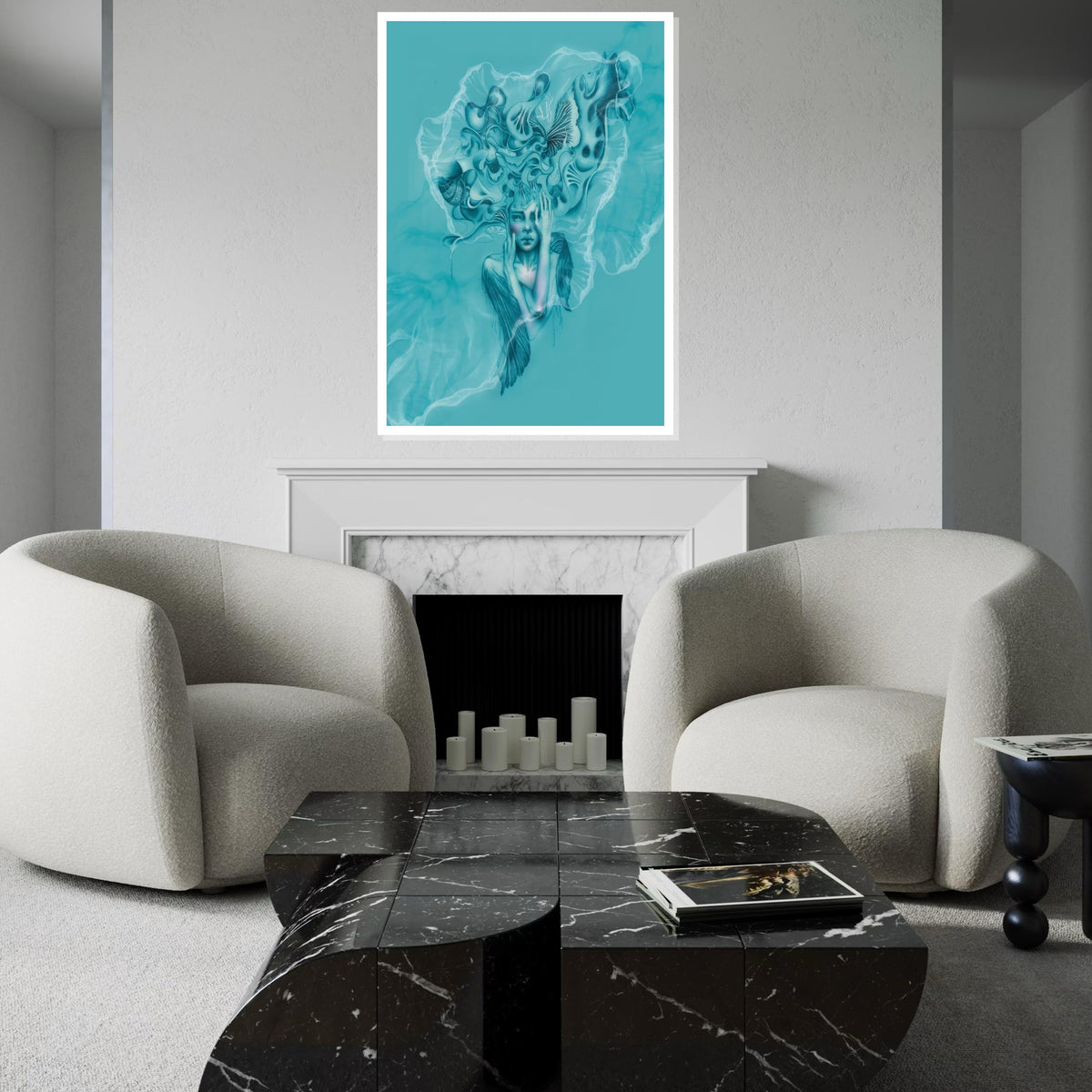 Surreal Jellyfish Woman, Ocean Dream Canvas, Abstract Art, Wall Art Canvas Design, Underwater Fantasy Poster, Ready To Hang Decoration