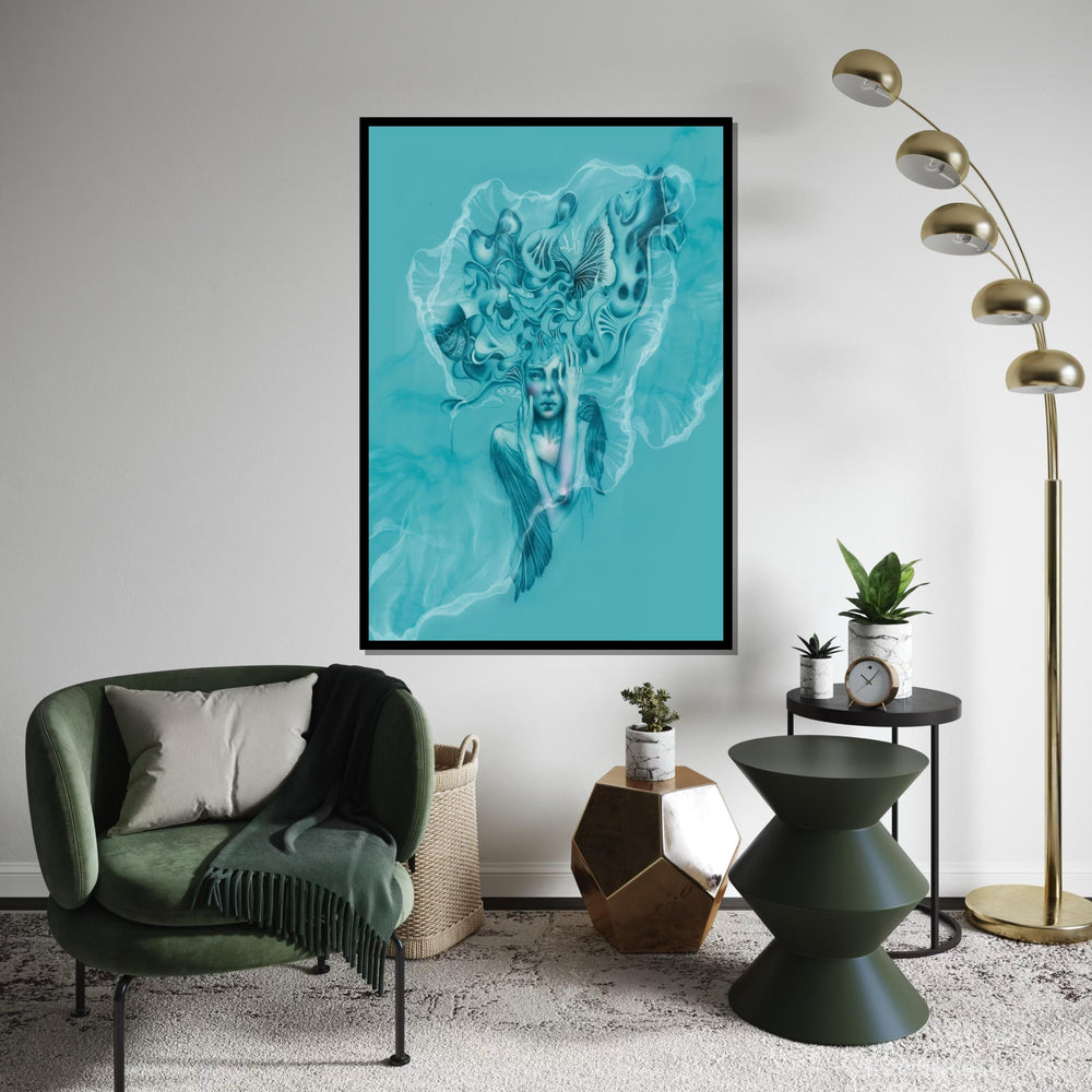 Surreal Jellyfish Woman, Ocean Dream Canvas, Abstract Art, Wall Art Canvas Design, Underwater Fantasy Poster, Ready To Hang Decoration