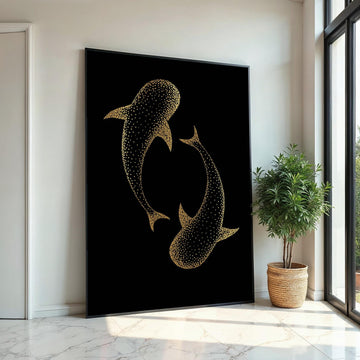 Golden Whale Shark Canvas, Marine Life Art, Wall Art Canvas Design, Ready To Hang Decoration, Oceanic Print, Shark Decor
