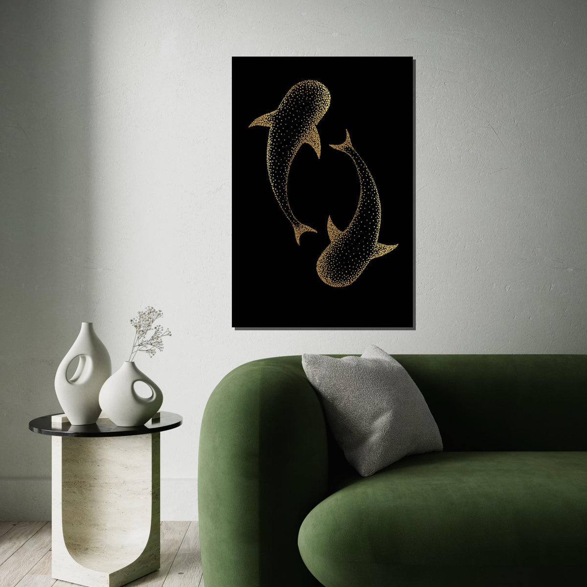 Golden Whale Shark Canvas, Marine Life Art, Wall Art Canvas Design, Ready To Hang Decoration, Oceanic Print, Shark Decor