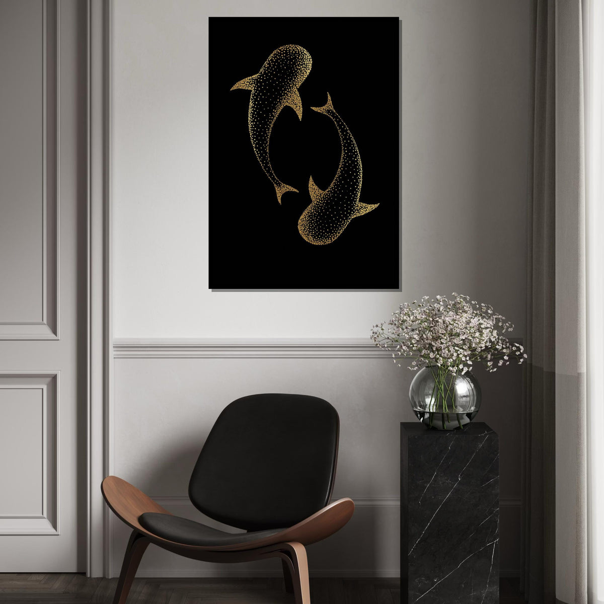 Golden Whale Shark Canvas, Marine Life Art, Wall Art Canvas Design, Ready To Hang Decoration, Oceanic Print, Shark Decor