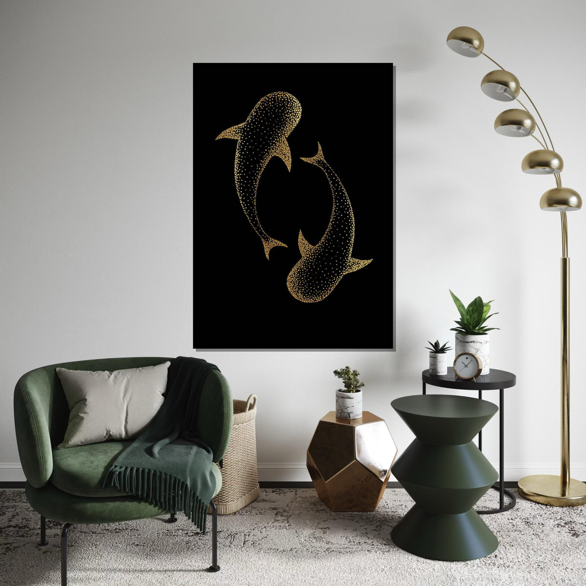 Golden Whale Shark Canvas, Marine Life Art, Wall Art Canvas Design, Ready To Hang Decoration, Oceanic Print, Shark Decor