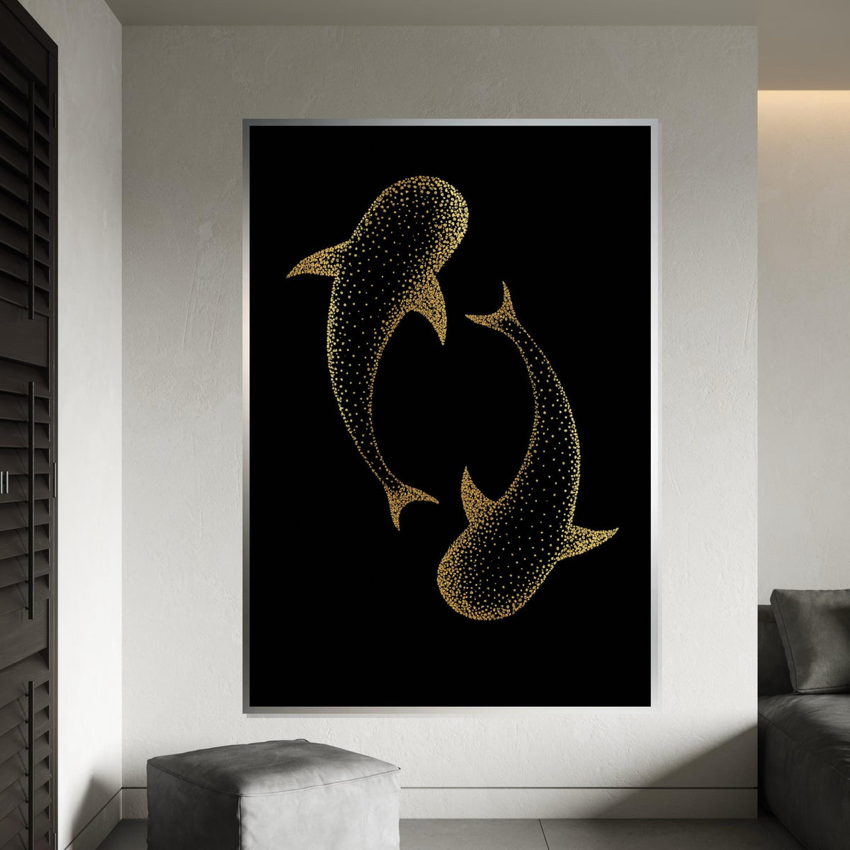Golden Whale Shark Canvas, Marine Life Art, Wall Art Canvas Design, Ready To Hang Decoration, Oceanic Print, Shark Decor