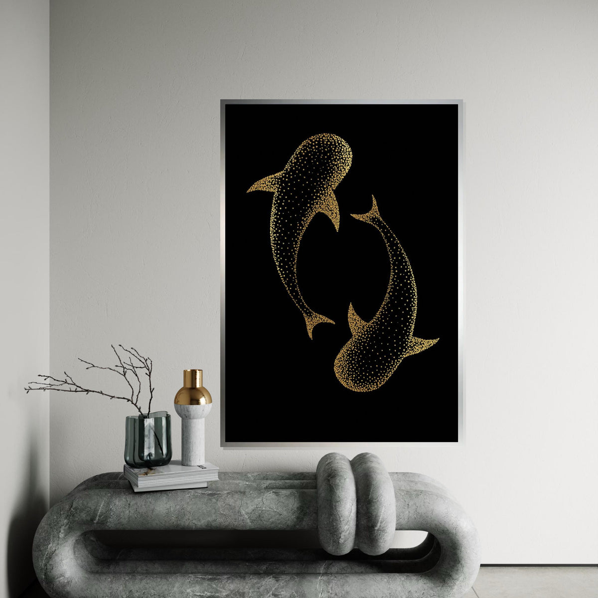 Golden Whale Shark Canvas, Marine Life Art, Wall Art Canvas Design, Ready To Hang Decoration, Oceanic Print, Shark Decor