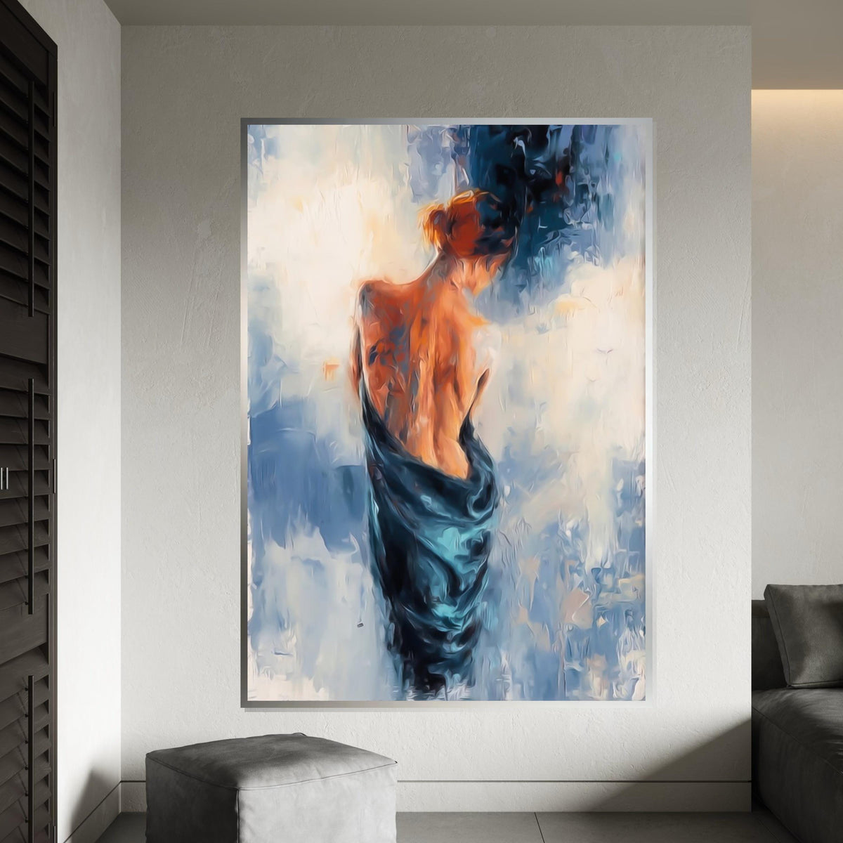 Elegant Woman in Blue Canvas, Abstract Figure Art, Wall Art Canvas Design, Ready to Hang Decoration, Modern Home Decor