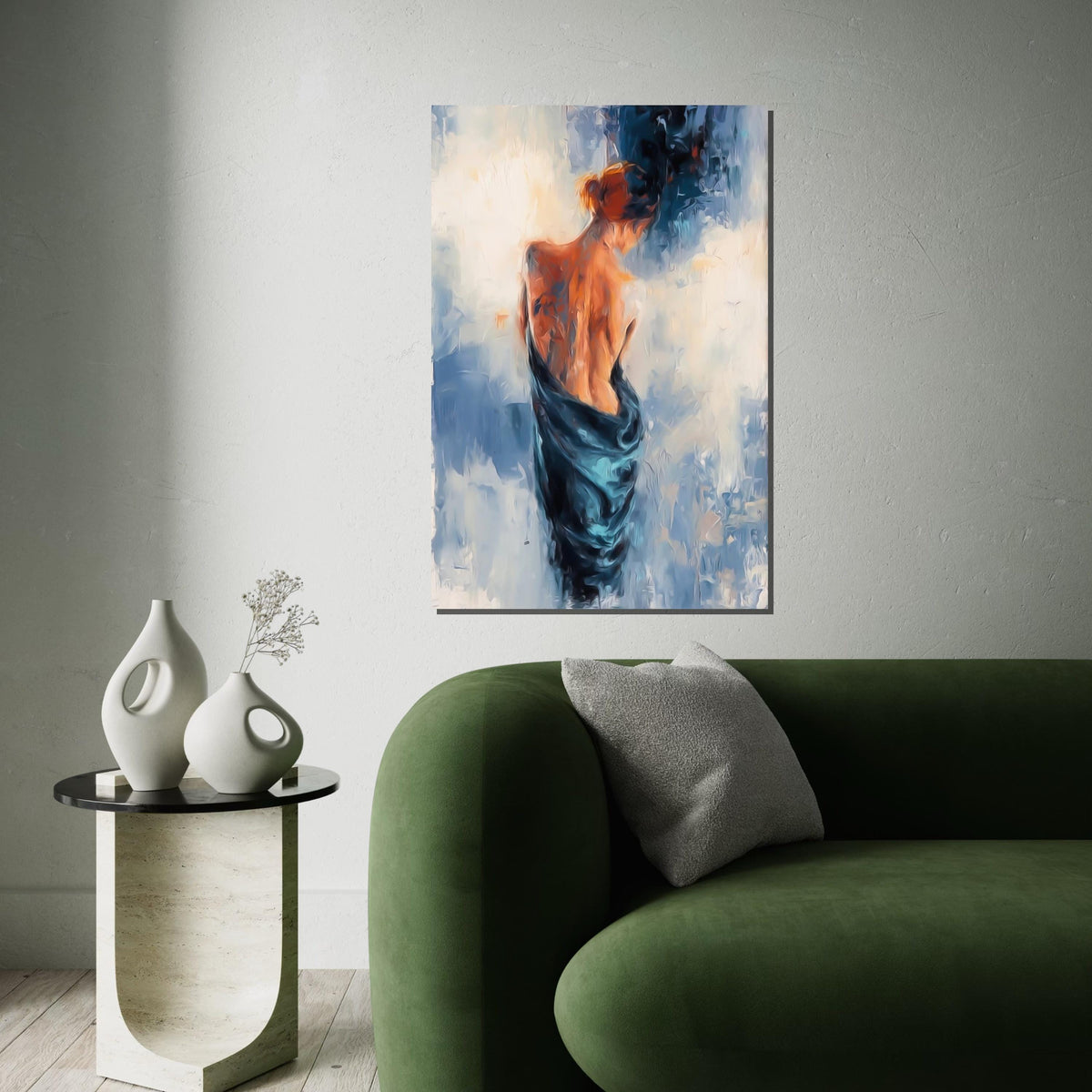 Elegant Woman in Blue Canvas, Abstract Figure Art, Wall Art Canvas Design, Ready to Hang Decoration, Modern Home Decor