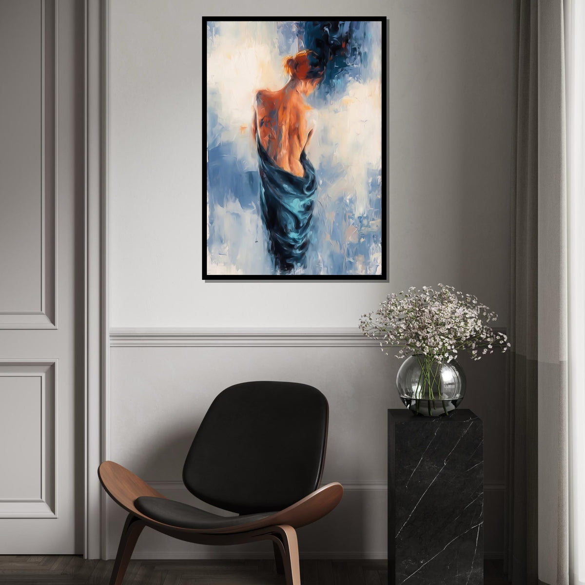 Elegant Woman in Blue Canvas, Abstract Figure Art, Wall Art Canvas Design, Ready to Hang Decoration, Modern Home Decor