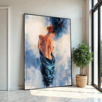 Elegant Woman in Blue Canvas, Abstract Figure Art, Wall Art Canvas Design, Ready to Hang Decoration, Modern Home Decor