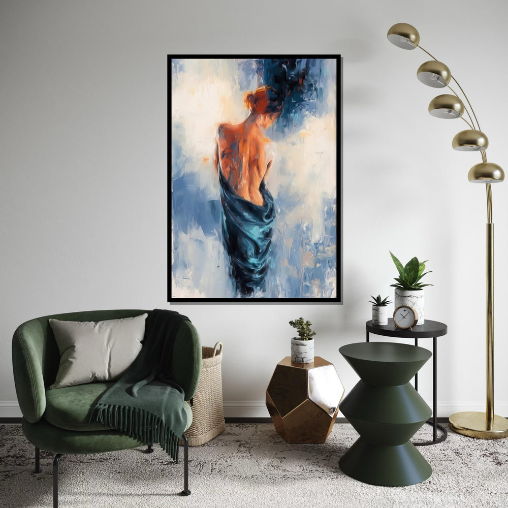 Elegant Woman in Blue Canvas, Abstract Figure Art, Wall Art Canvas Design, Ready to Hang Decoration, Modern Home Decor