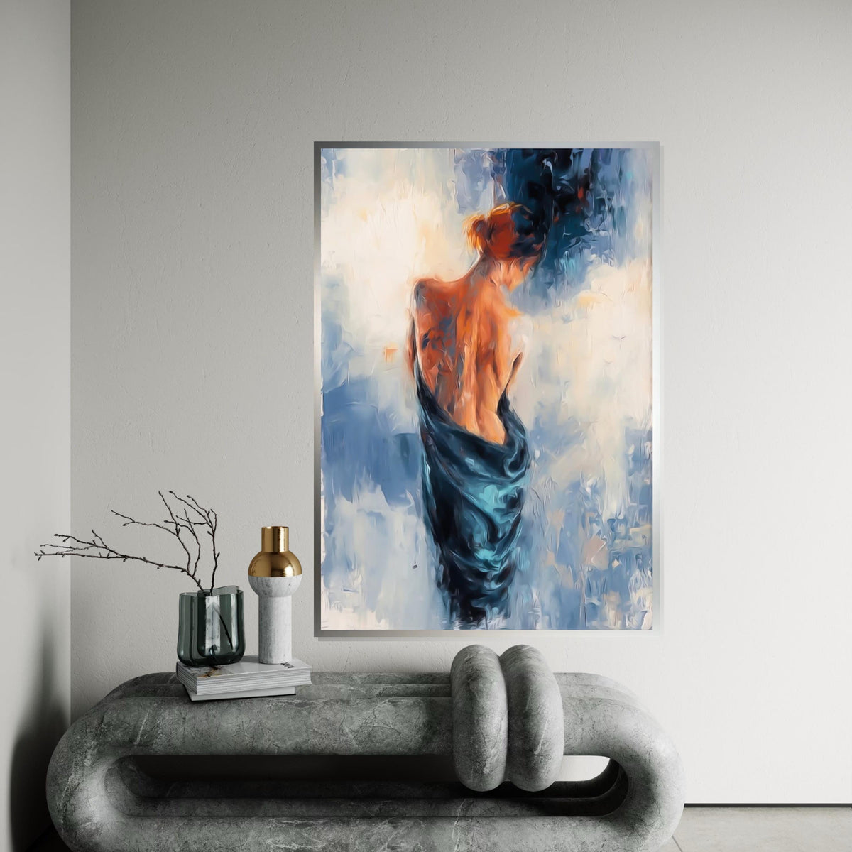 Elegant Woman in Blue Canvas, Abstract Figure Art, Wall Art Canvas Design, Ready to Hang Decoration, Modern Home Decor