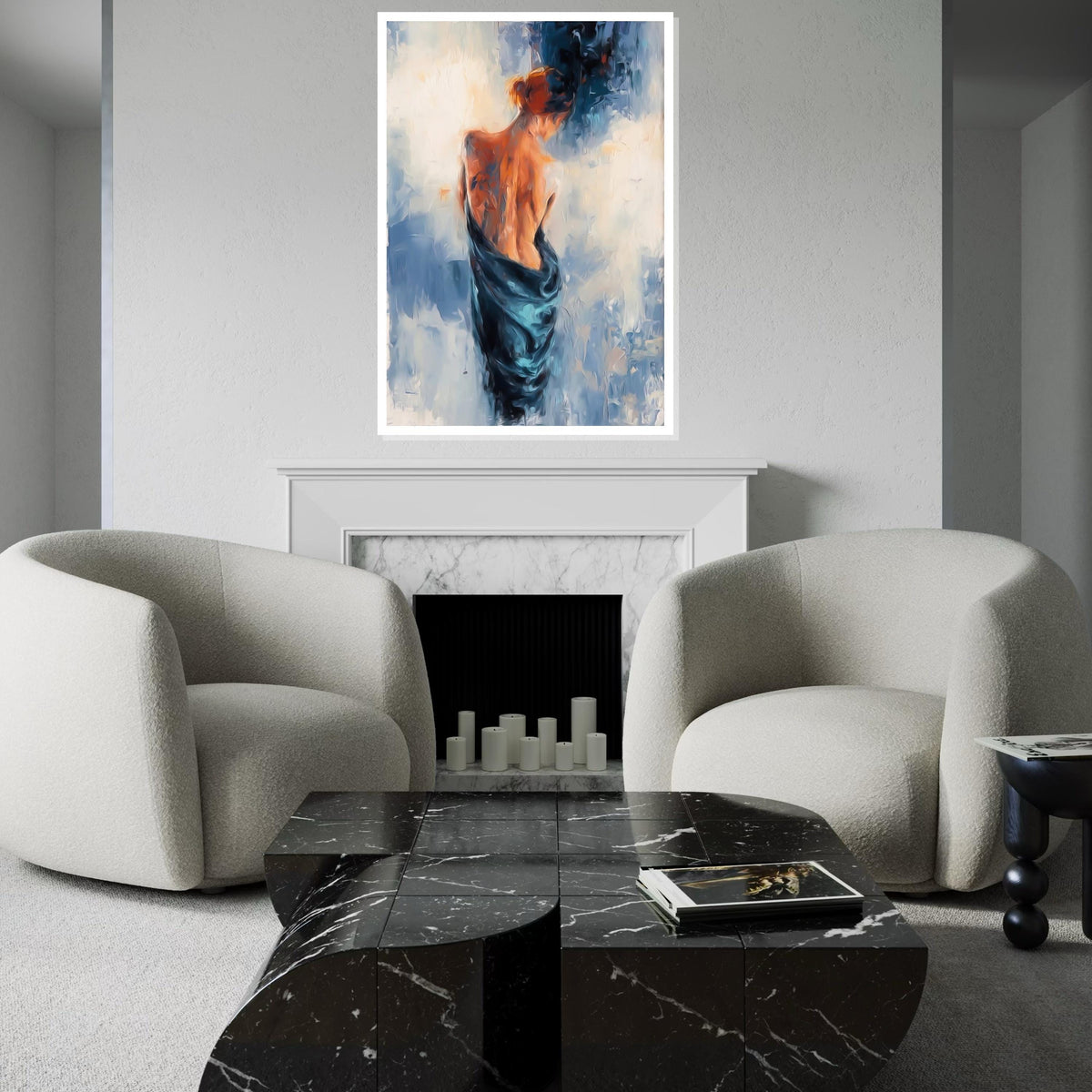 Elegant Woman in Blue Canvas, Abstract Figure Art, Wall Art Canvas Design, Ready to Hang Decoration, Modern Home Decor