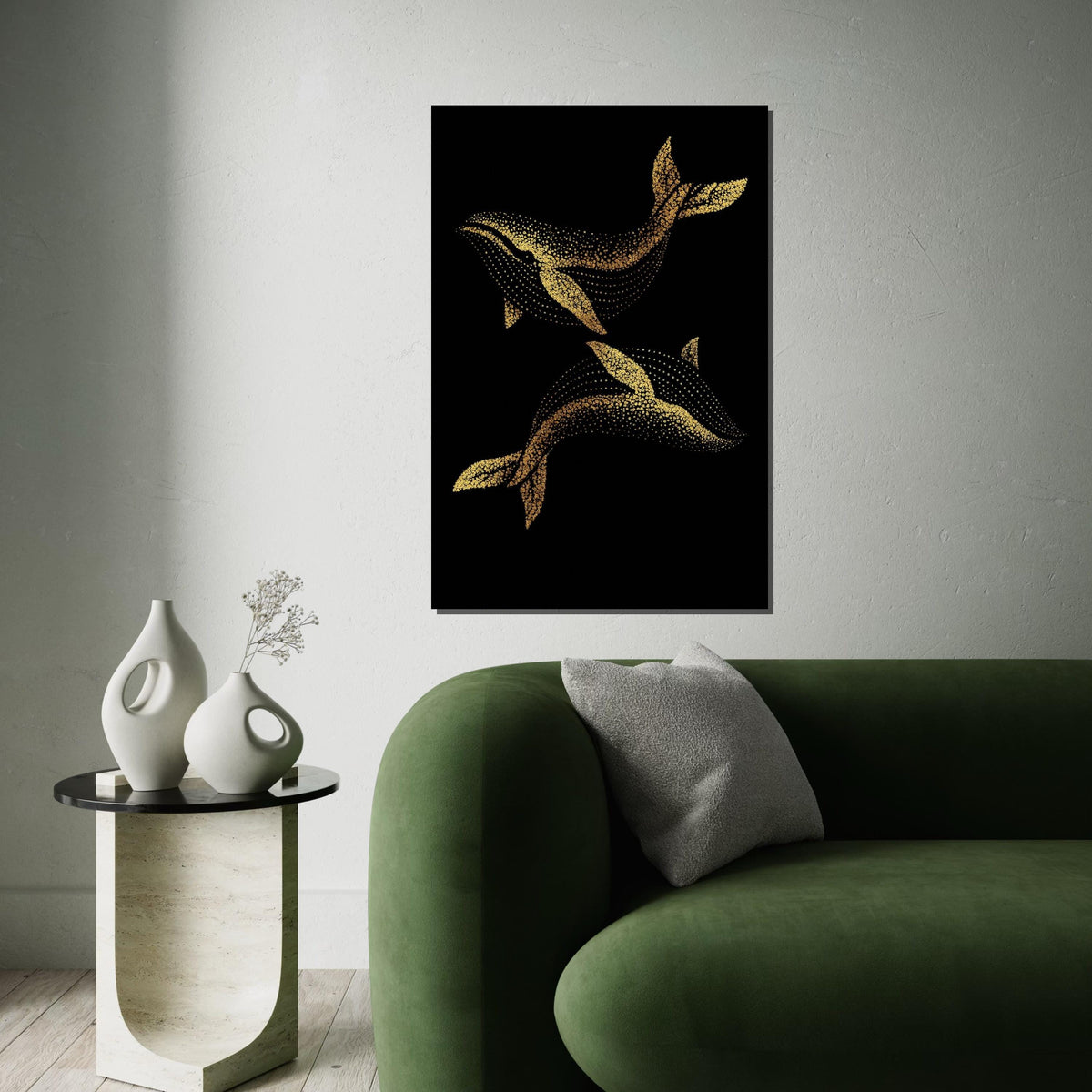 Golden Whale Canvas, Dot Art Whale Print, Ocean Wall Art, Marine Life Canvas Design, Wall Decor, Ready to Hang Decoration
