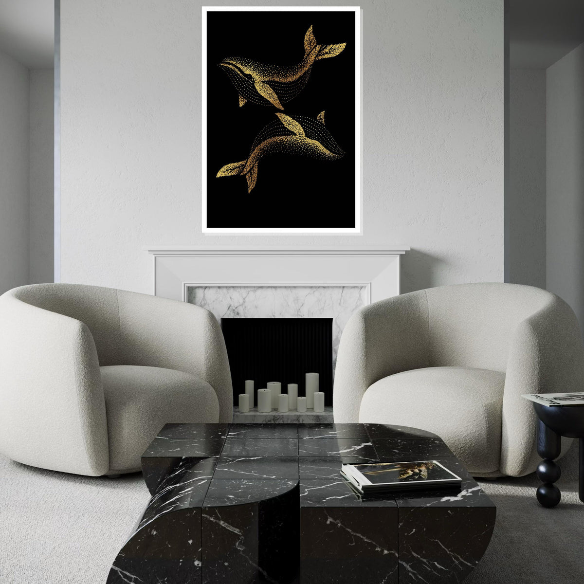 Golden Whale Canvas, Dot Art Whale Print, Ocean Wall Art, Marine Life Canvas Design, Wall Decor, Ready to Hang Decoration
