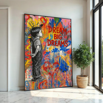 Dream Big Dreams Canvas, Inspirational Child Wall Art, Colorful Graffiti Poster, Urban Art Canvas Design, Ready to Hang Decoration