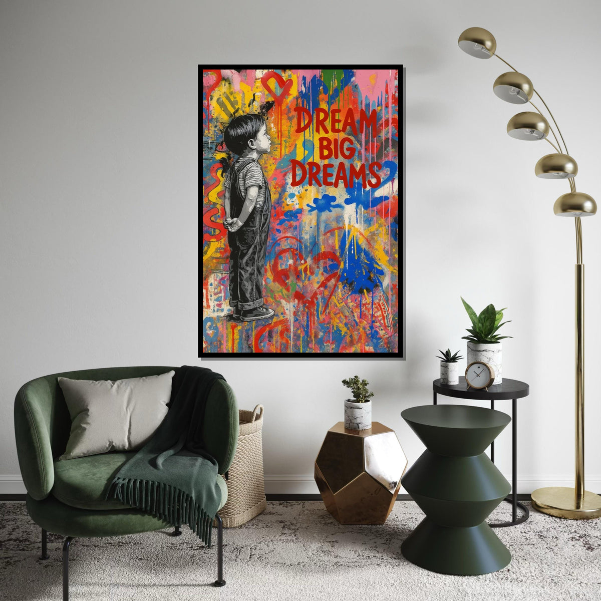Dream Big Dreams Canvas, Inspirational Child Wall Art, Colorful Graffiti Poster, Urban Art Canvas Design, Ready to Hang Decoration