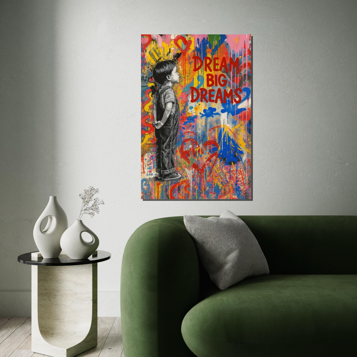 Dream Big Dreams Canvas, Inspirational Child Wall Art, Colorful Graffiti Poster, Urban Art Canvas Design, Ready to Hang Decoration