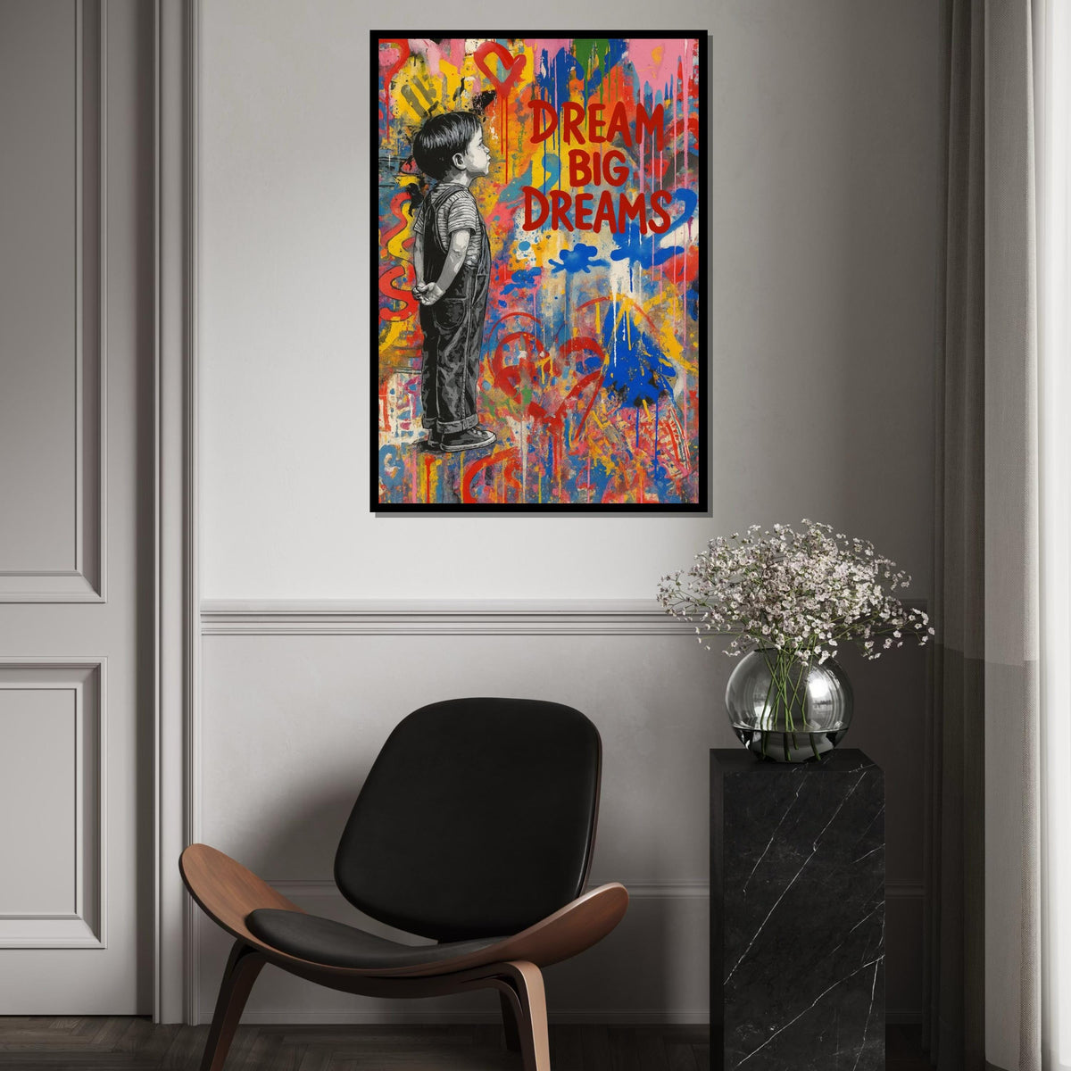 Dream Big Dreams Canvas, Inspirational Child Wall Art, Colorful Graffiti Poster, Urban Art Canvas Design, Ready to Hang Decoration