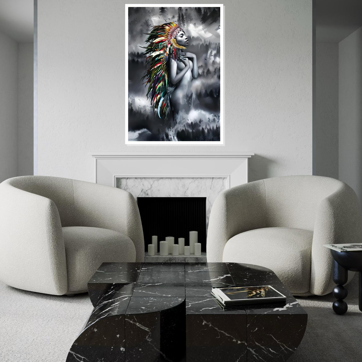 Spirit Chief Canvas, Native Beauty Wall Art, Multicolor Headdress Decor, Artistic Canvas Design, Ethereal Maiden Print, Ready to Hang