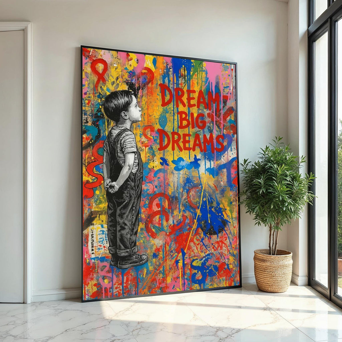 Dream Big Dreams Art, Child Wall Art, Inspirational Canvas, Colorful Wall Art, Urban Graffiti Design, Ready To Hang Decoration