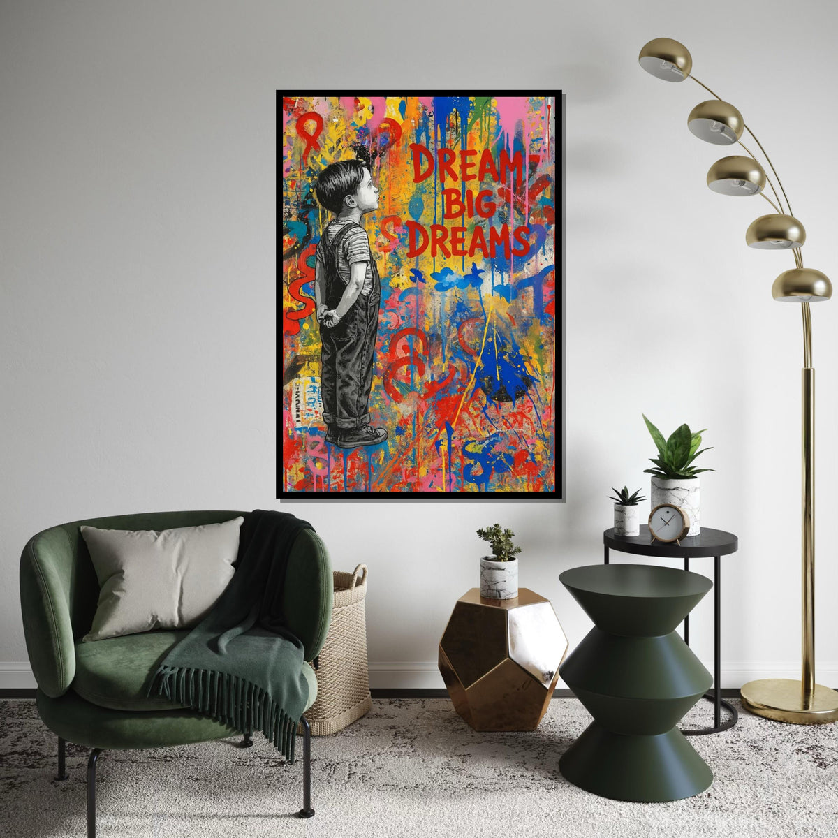 Dream Big Dreams Art, Child Wall Art, Inspirational Canvas, Colorful Wall Art, Urban Graffiti Design, Ready To Hang Decoration