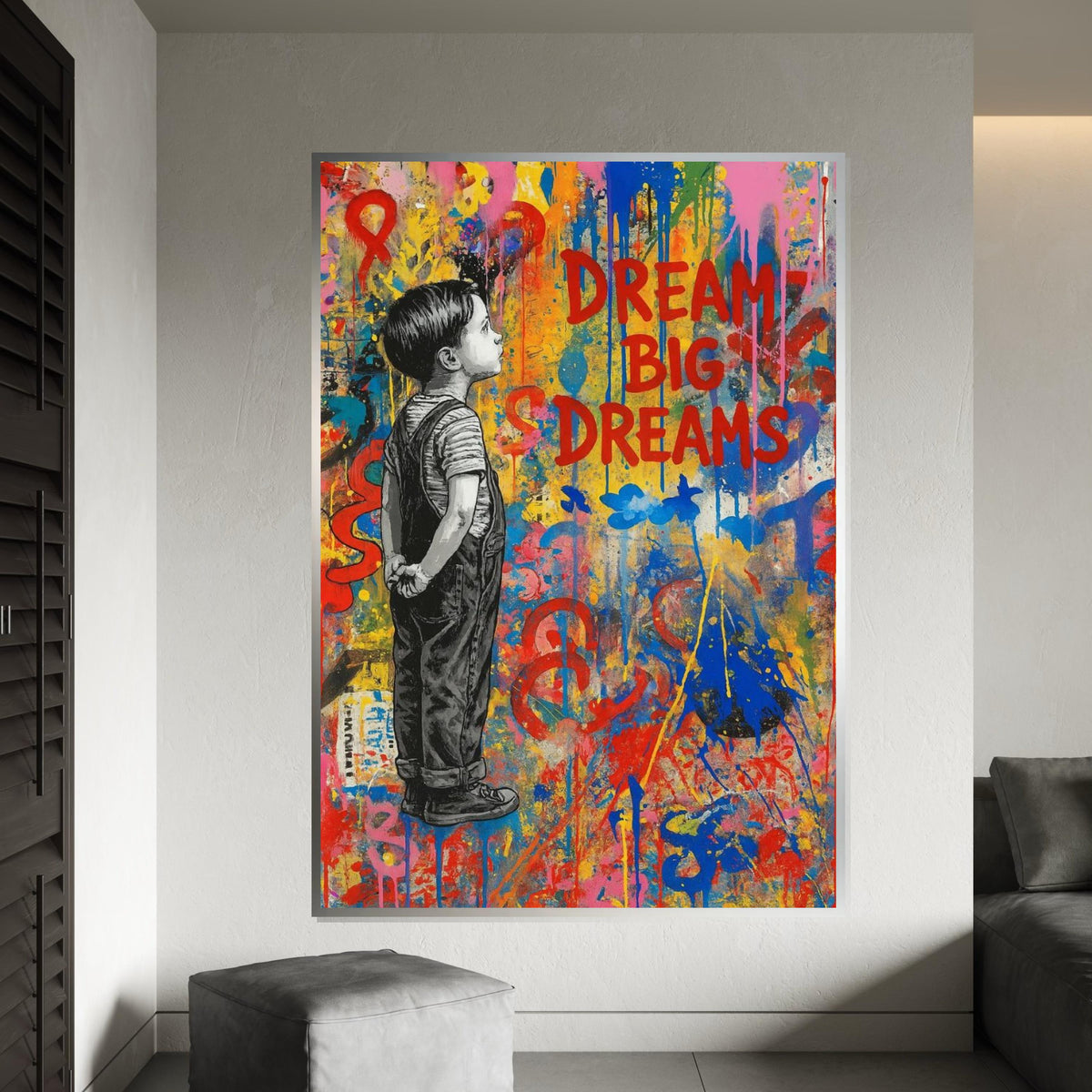 Dream Big Dreams Art, Child Wall Art, Inspirational Canvas, Colorful Wall Art, Urban Graffiti Design, Ready To Hang Decoration
