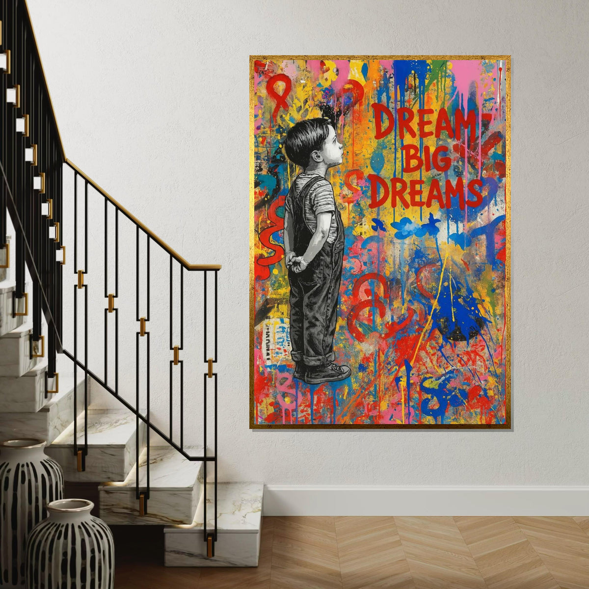 Dream Big Dreams Art, Child Wall Art, Inspirational Canvas, Colorful Wall Art, Urban Graffiti Design, Ready To Hang Decoration