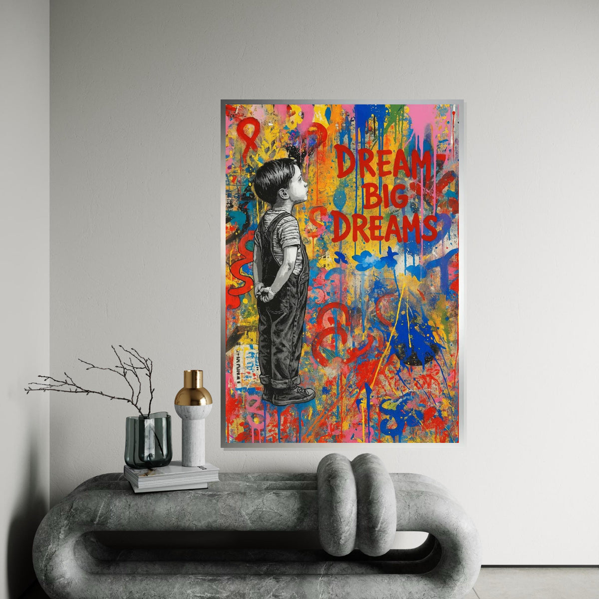 Dream Big Dreams Art, Child Wall Art, Inspirational Canvas, Colorful Wall Art, Urban Graffiti Design, Ready To Hang Decoration