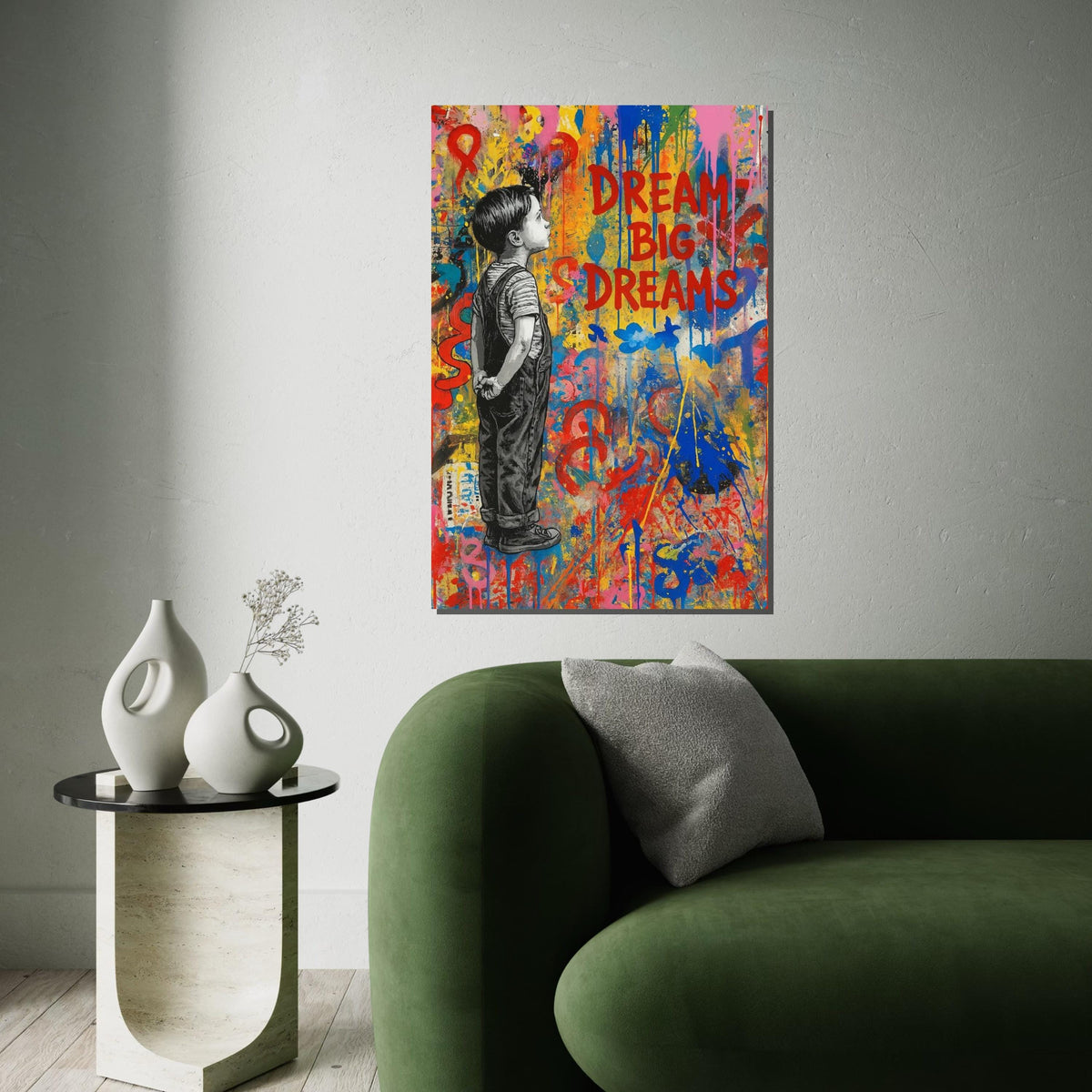 Dream Big Dreams Art, Child Wall Art, Inspirational Canvas, Colorful Wall Art, Urban Graffiti Design, Ready To Hang Decoration