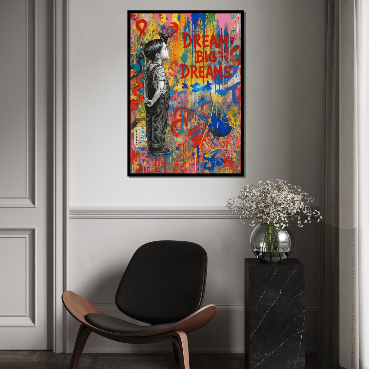 Dream Big Dreams Art, Child Wall Art, Inspirational Canvas, Colorful Wall Art, Urban Graffiti Design, Ready To Hang Decoration