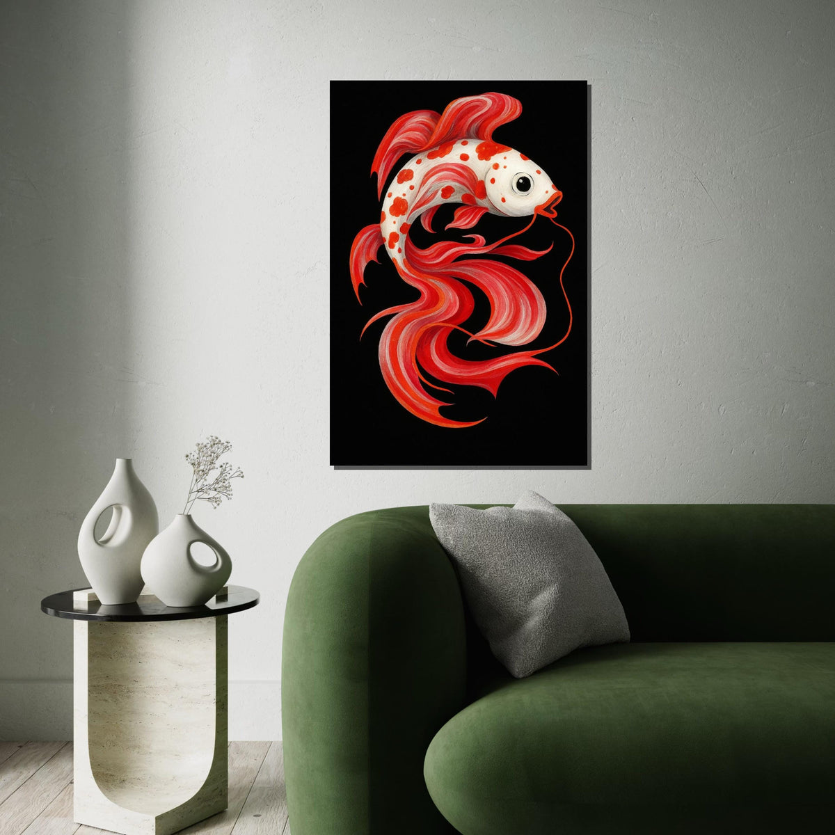Colorful Koi Canvas, Red and White Fish Art, Animal Wall Art, Fish Poster, Wall Art Canvas Design, Ready To Hang Decoration