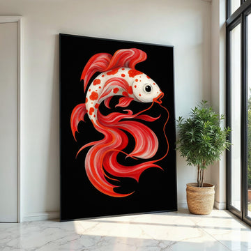 Colorful Koi Canvas, Red and White Fish Art, Animal Wall Art, Fish Poster, Wall Art Canvas Design, Ready To Hang Decoration