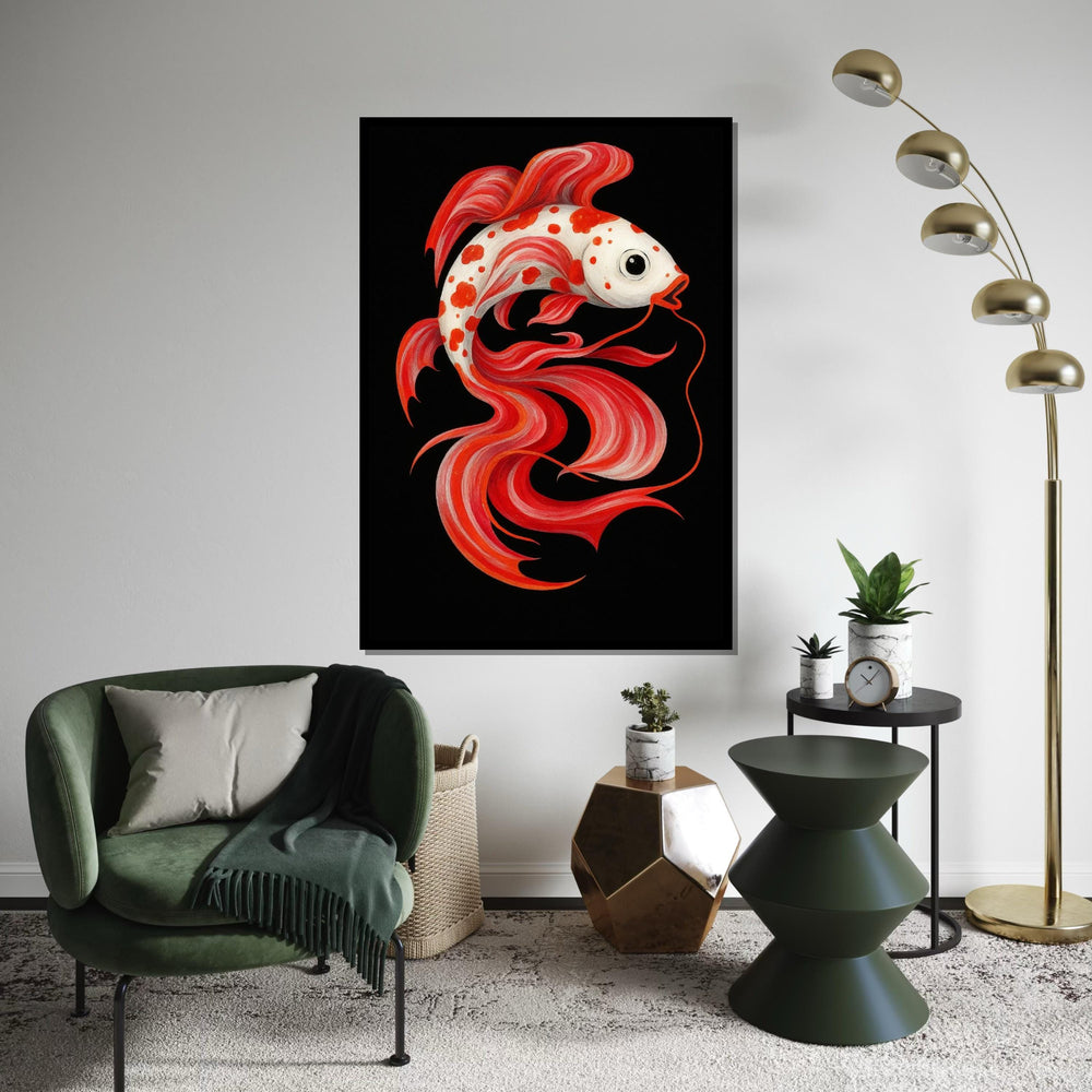 Colorful Koi Canvas, Red and White Fish Art, Animal Wall Art, Fish Poster, Wall Art Canvas Design, Ready To Hang Decoration