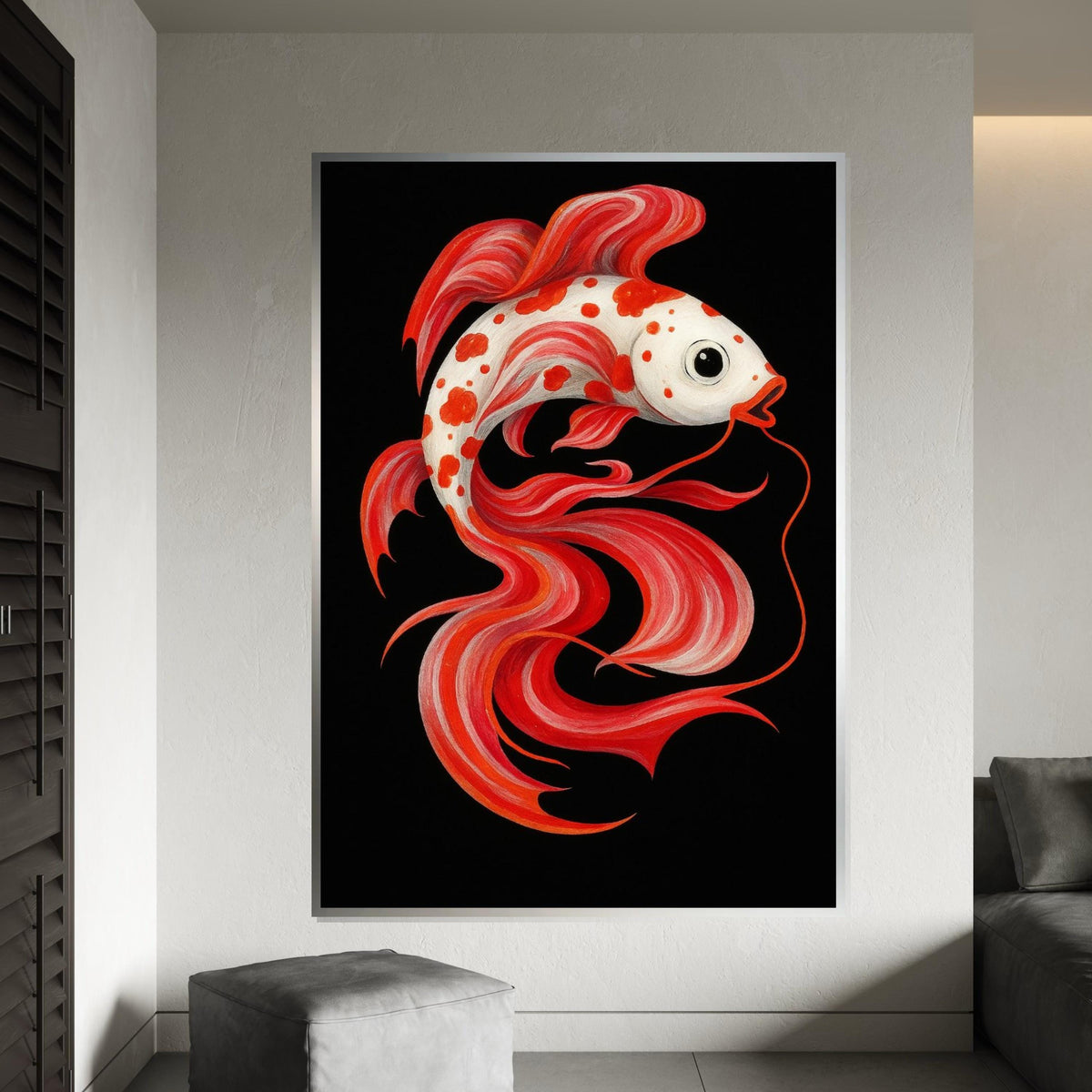 Colorful Koi Canvas, Red and White Fish Art, Animal Wall Art, Fish Poster, Wall Art Canvas Design, Ready To Hang Decoration