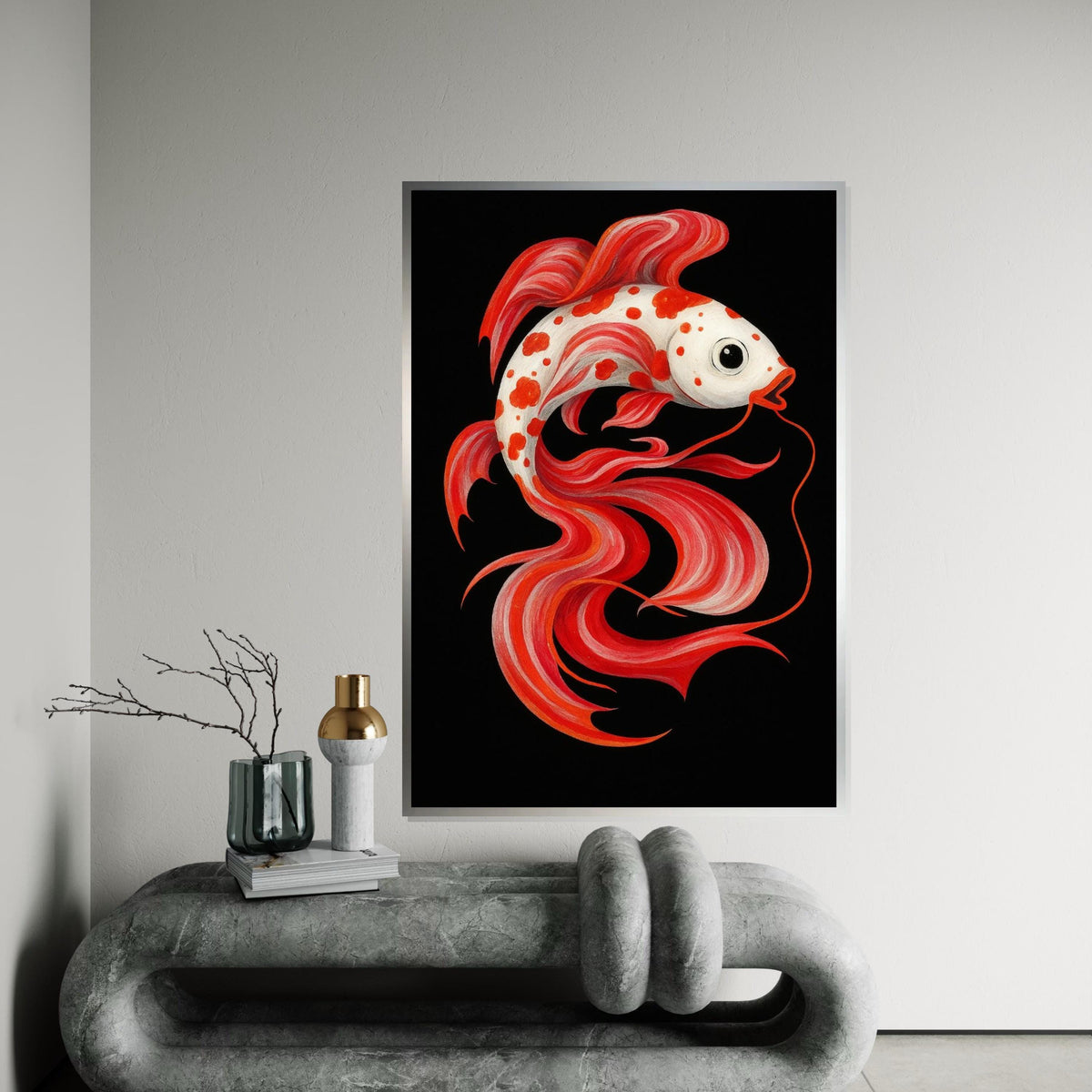 Colorful Koi Canvas, Red and White Fish Art, Animal Wall Art, Fish Poster, Wall Art Canvas Design, Ready To Hang Decoration