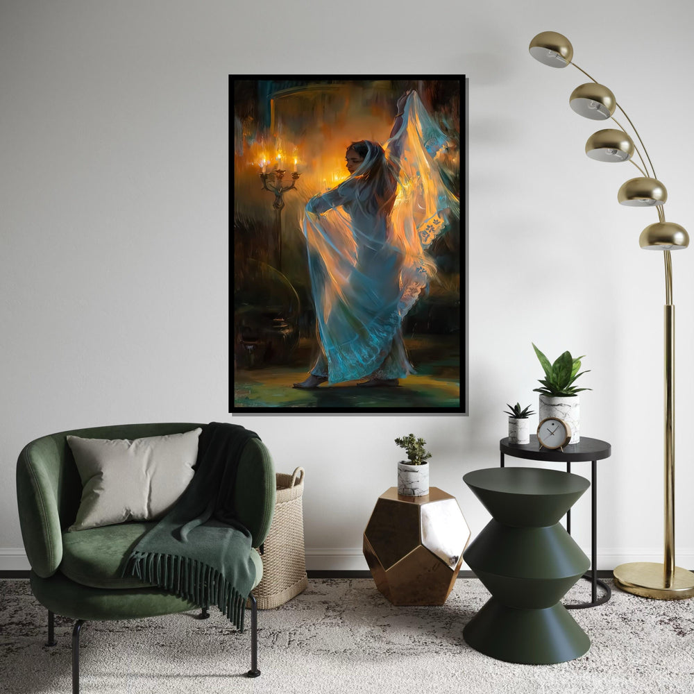 Elegant Veiled Dancer Canvas, Candlelight Art, Mystical Wall Art, Canvas Design, Ready to Hang Décor, Graceful Movement in Light