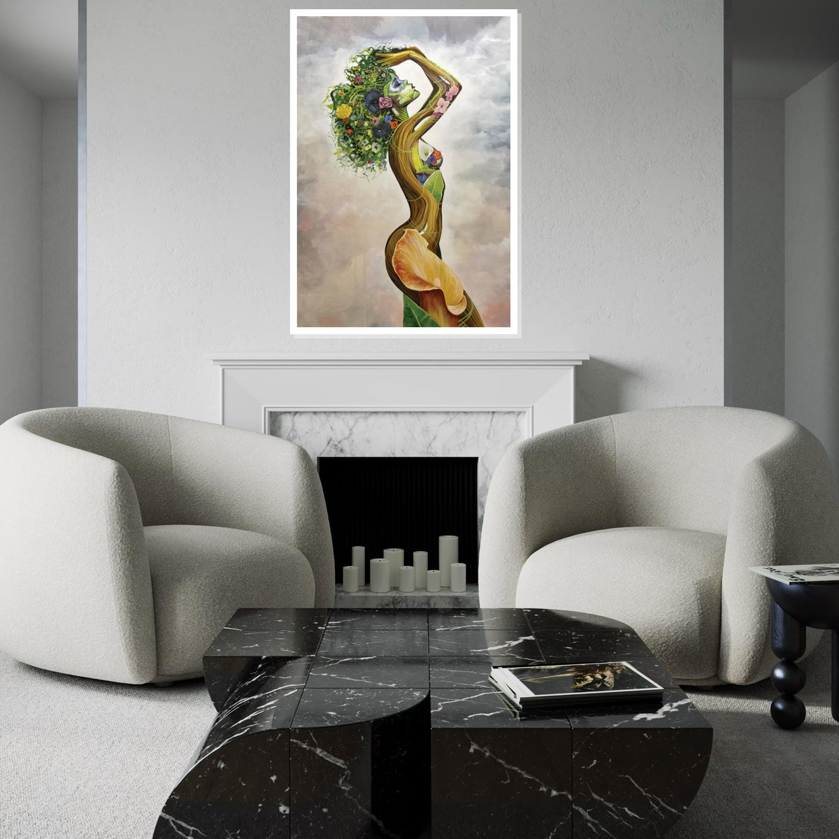 Floral Goddess Canvas, Nature Woman Art, Earth Spirit Wall Print, Flower Hair Design, Wall Art Canvas, Ready To Hang Decoration