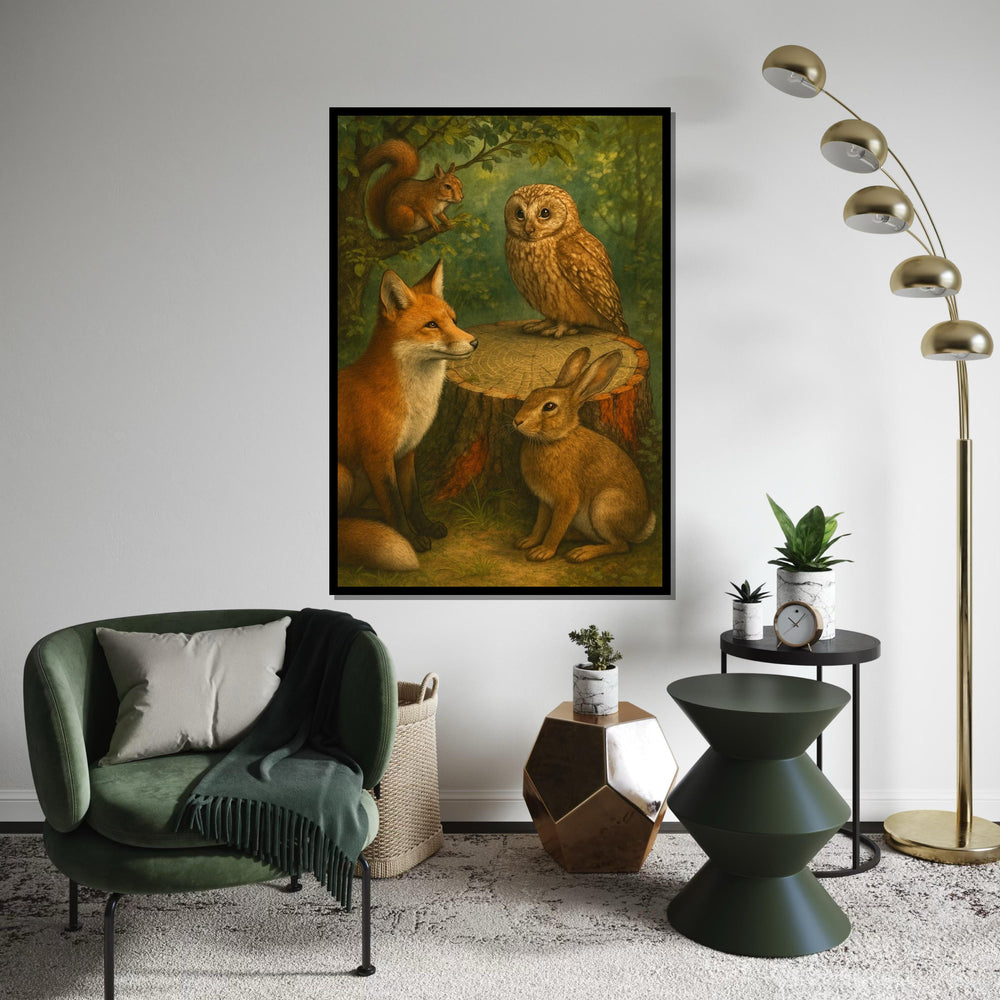 Woodland Friends Canvas, Fox Owl Rabbit Squirrel Art, Wildlife Wall Art Canvas Design, Ready to Hang Nature Decoration