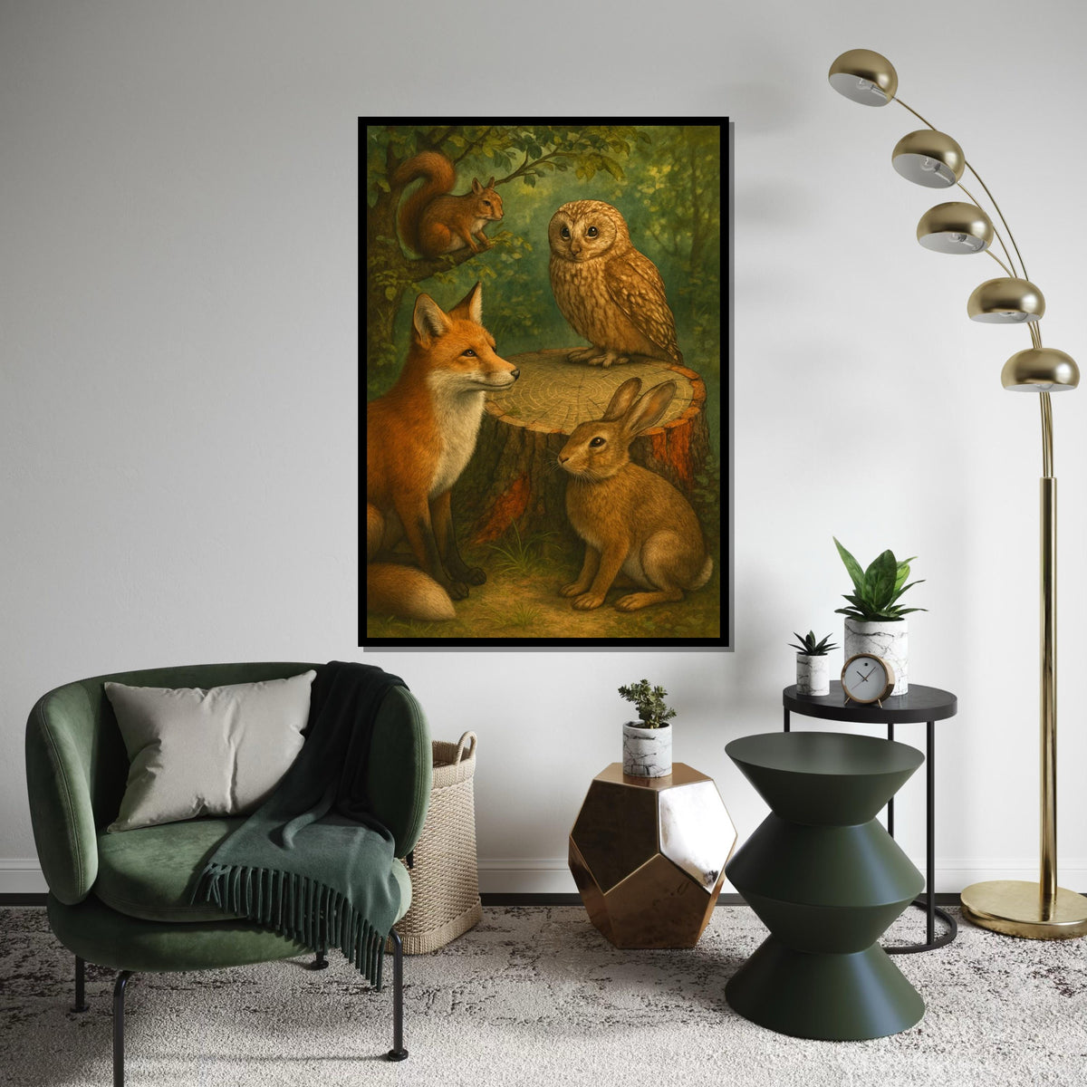 Woodland Friends Canvas, Fox Owl Rabbit Squirrel Art, Wildlife Wall Art Canvas Design, Ready to Hang Nature Decoration