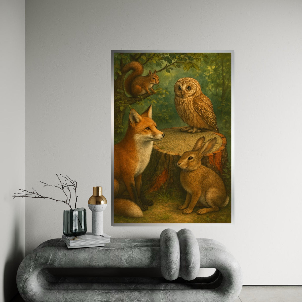 Woodland Friends Canvas, Fox Owl Rabbit Squirrel Art, Wildlife Wall Art Canvas Design, Ready to Hang Nature Decoration