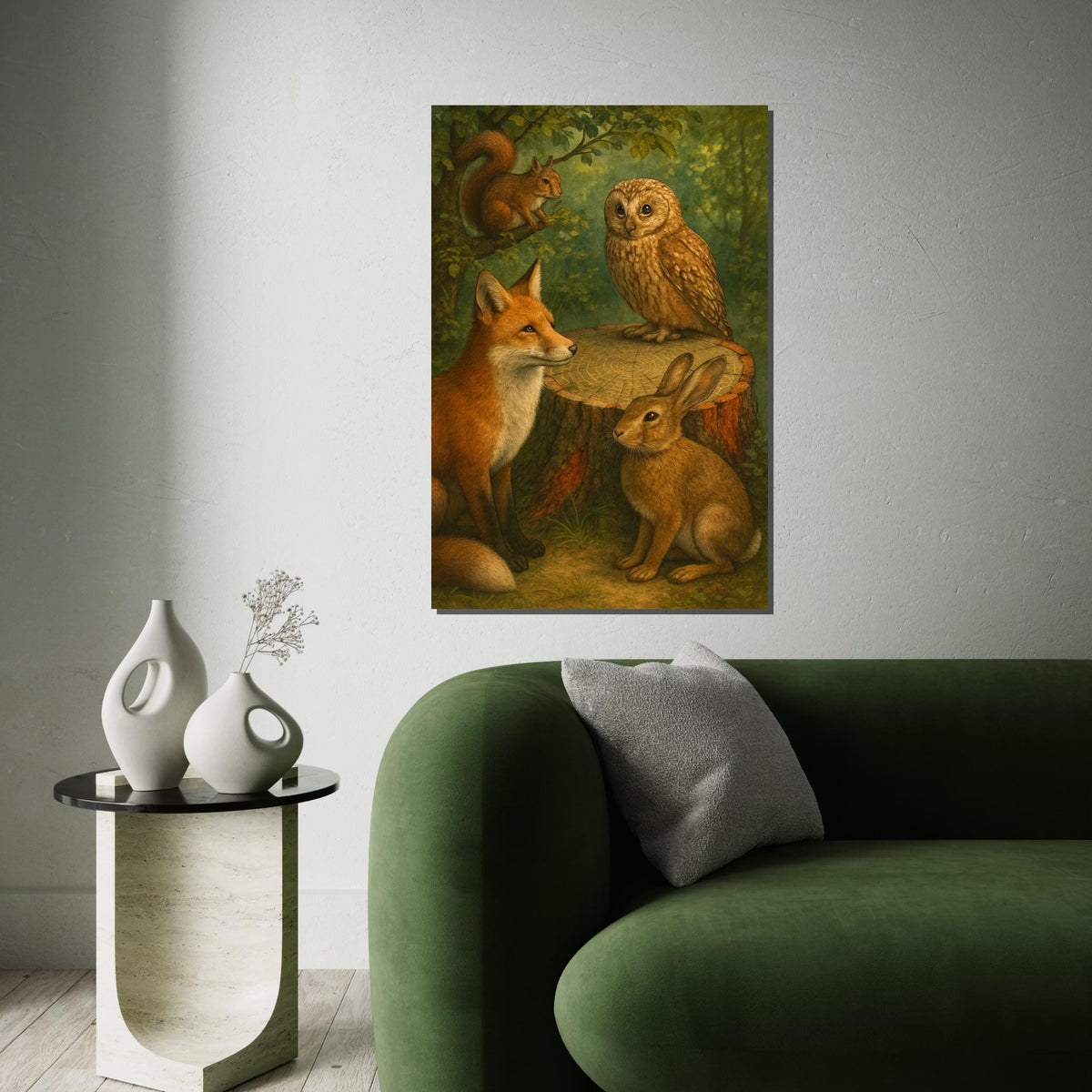 Woodland Friends Canvas, Fox Owl Rabbit Squirrel Art, Wildlife Wall Art Canvas Design, Ready to Hang Nature Decoration