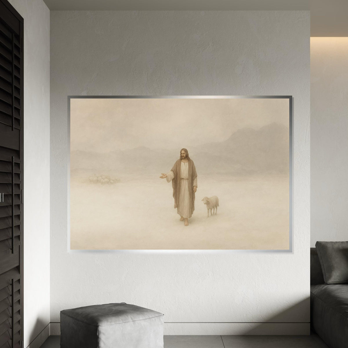 Jesus Shepherd Canvas Art, Religious Wall Art, Jesus with Sheep Print, Spiritual Wall Decor, Wall Art Canvas Design, Ready to Hang