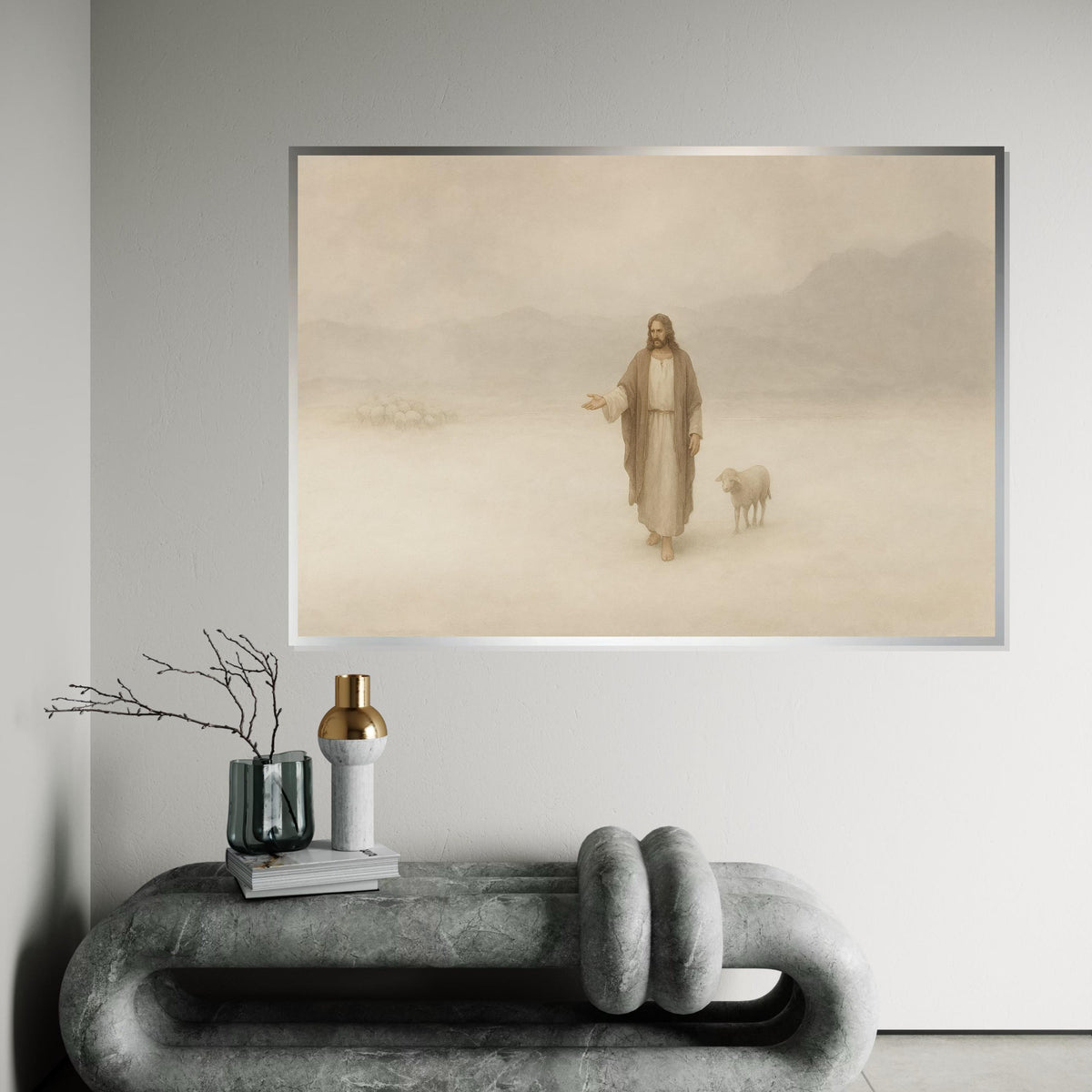 Jesus Shepherd Canvas Art, Religious Wall Art, Jesus with Sheep Print, Spiritual Wall Decor, Wall Art Canvas Design, Ready to Hang