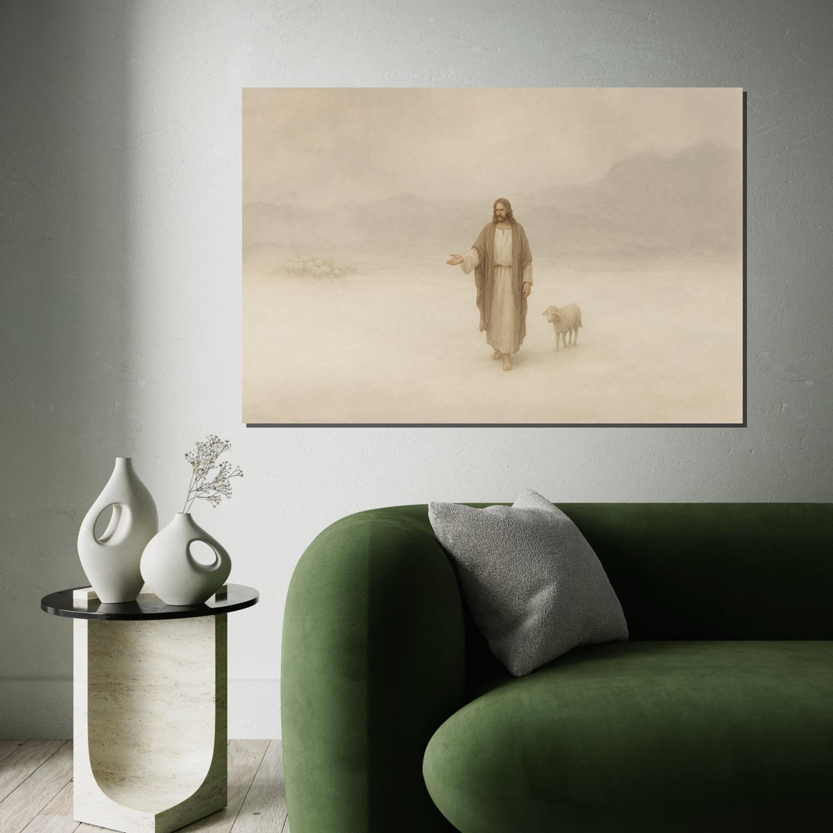 Jesus Shepherd Canvas Art, Religious Wall Art, Jesus with Sheep Print, Spiritual Wall Decor, Wall Art Canvas Design, Ready to Hang