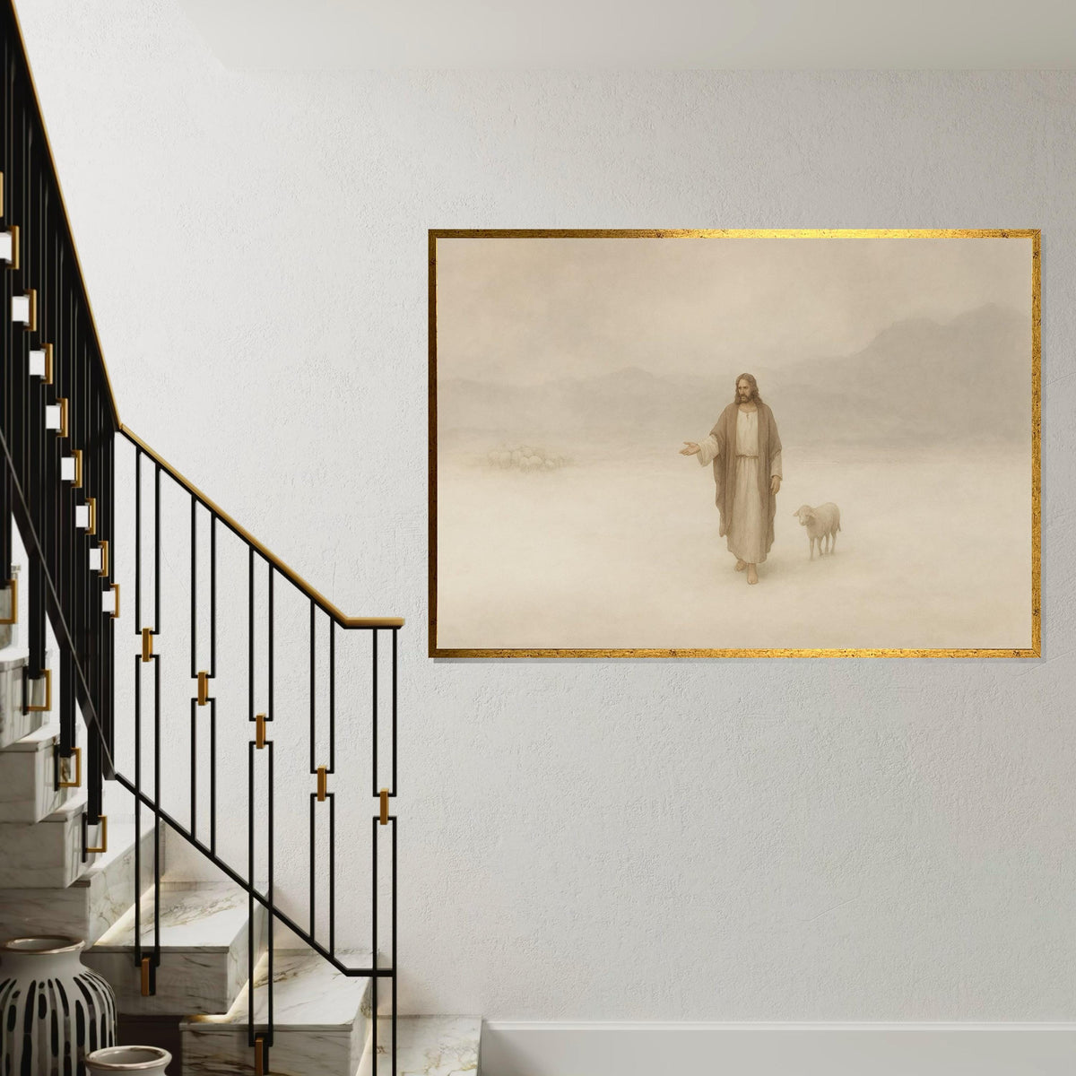 Jesus Shepherd Canvas Art, Religious Wall Art, Jesus with Sheep Print, Spiritual Wall Decor, Wall Art Canvas Design, Ready to Hang