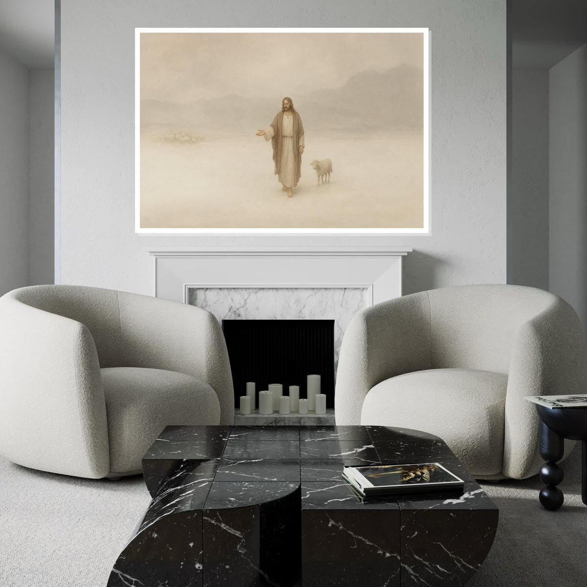 Jesus Shepherd Canvas Art, Religious Wall Art, Jesus with Sheep Print, Spiritual Wall Decor, Wall Art Canvas Design, Ready to Hang