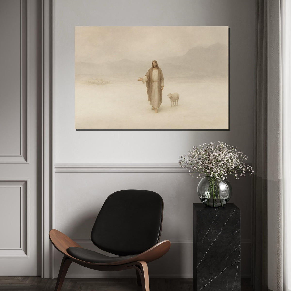 Jesus Shepherd Canvas Art, Religious Wall Art, Jesus with Sheep Print, Spiritual Wall Decor, Wall Art Canvas Design, Ready to Hang