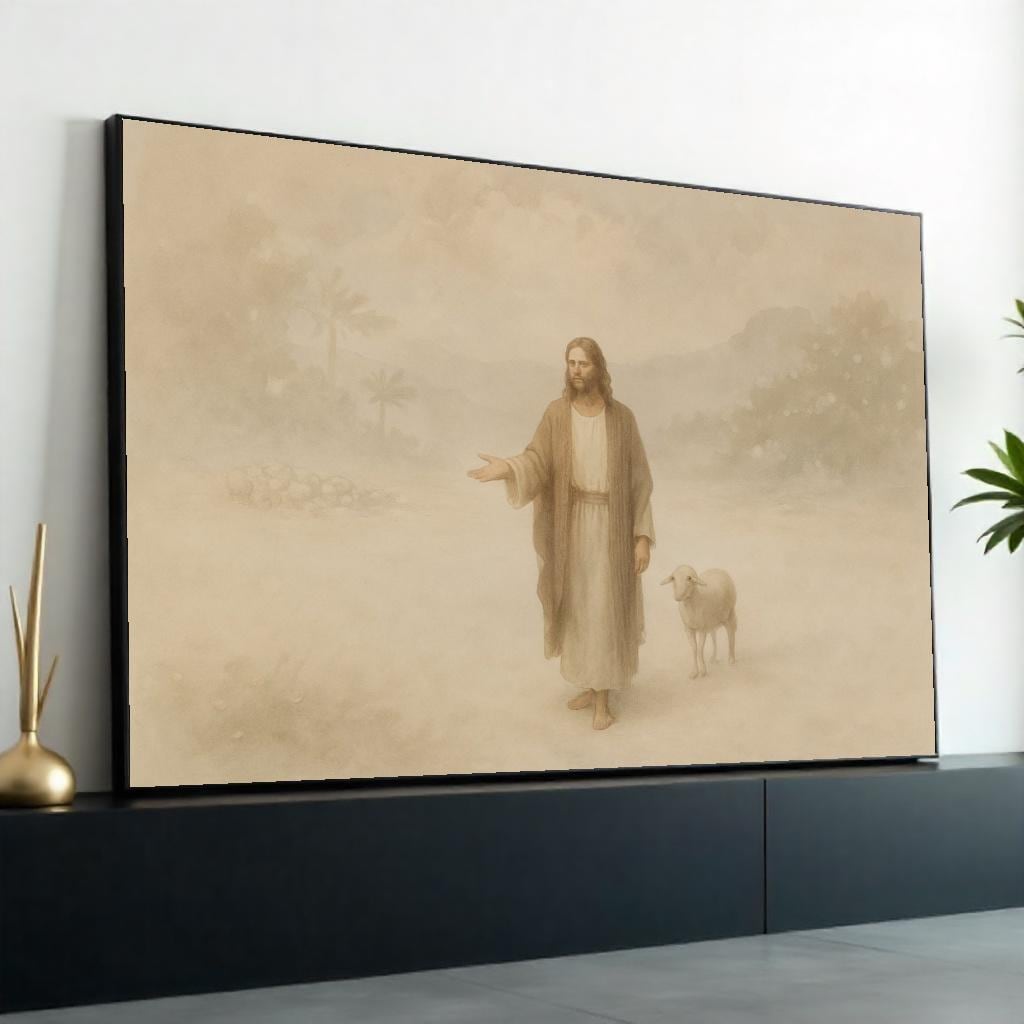 Jesus Shepherd Canvas Art, Man with Lamb, Pastoral Wall Art, Inspirational Canvas, Wall Art Canvas Design, Ready To Hang Decoration