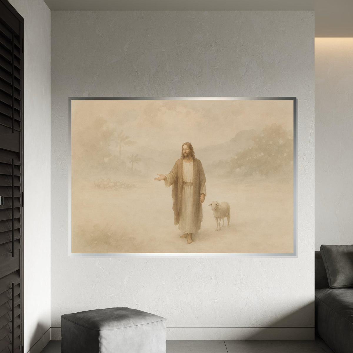 Jesus Shepherd Canvas Art, Man with Lamb, Pastoral Wall Art, Inspirational Canvas, Wall Art Canvas Design, Ready To Hang Decoration