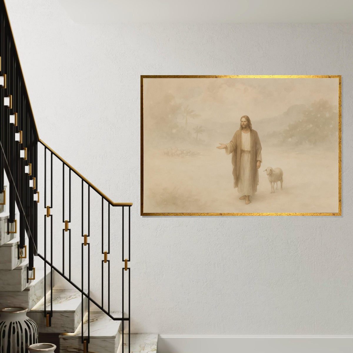 Jesus Shepherd Canvas Art, Man with Lamb, Pastoral Wall Art, Inspirational Canvas, Wall Art Canvas Design, Ready To Hang Decoration